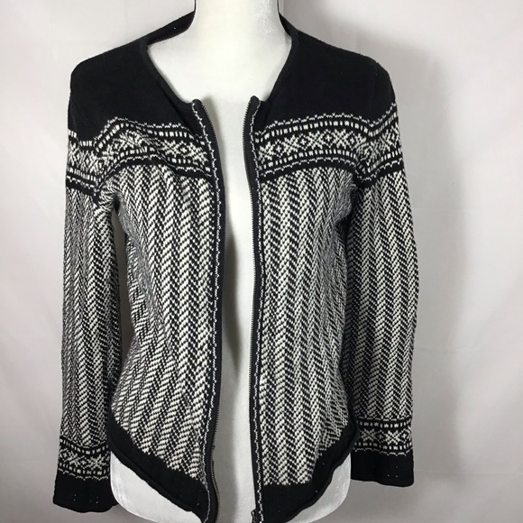 Black & White Fair Isle Zip Fur Collar Cardigan - Picture 6 of 14